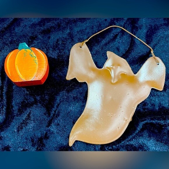 Halloween Lot Window Clings Decorations Tin Rustic Ghost Ornament Mini Pumpkin - Picture 5 of 10